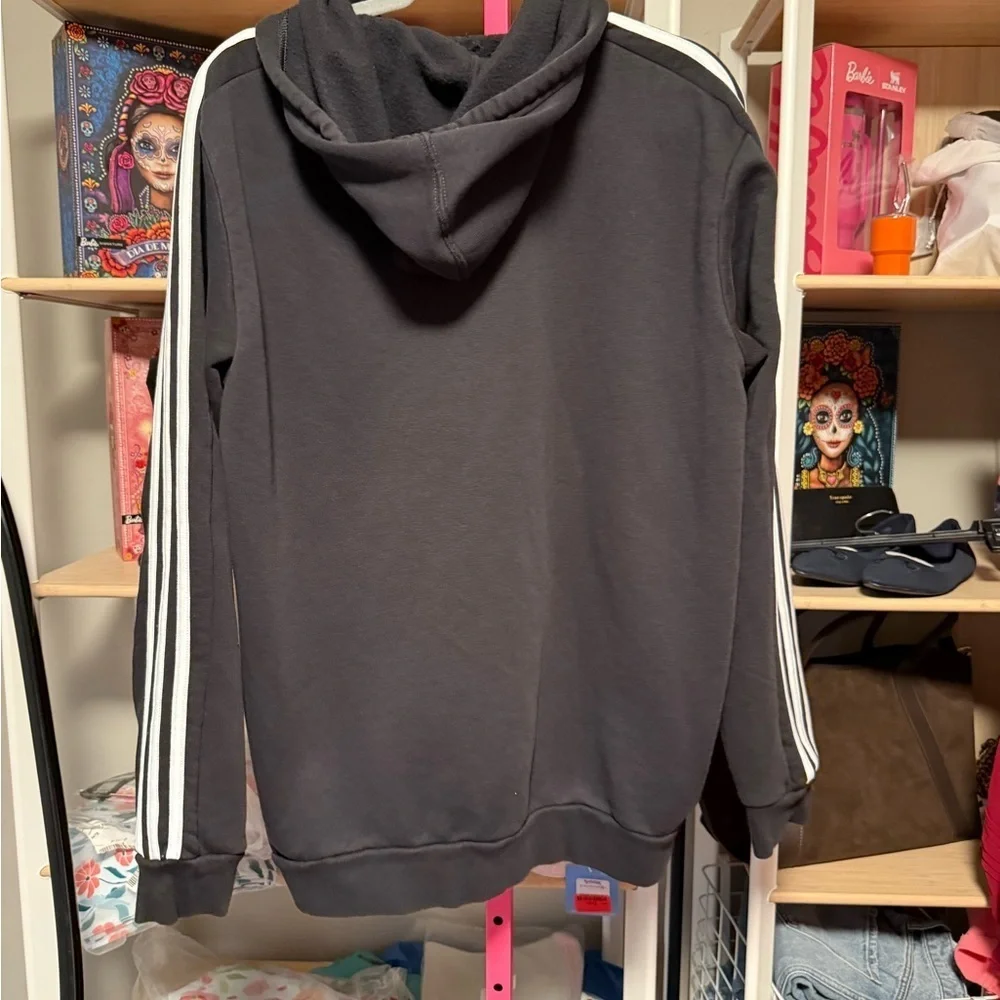 Adidas Men's Black Hoodie with White Stripes EUC Size L
